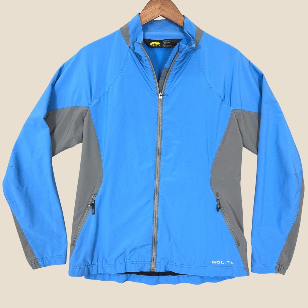 GoLite Jacket Women L Blue Gray Full Zip Stretch Polyester Trail Running Hiking
